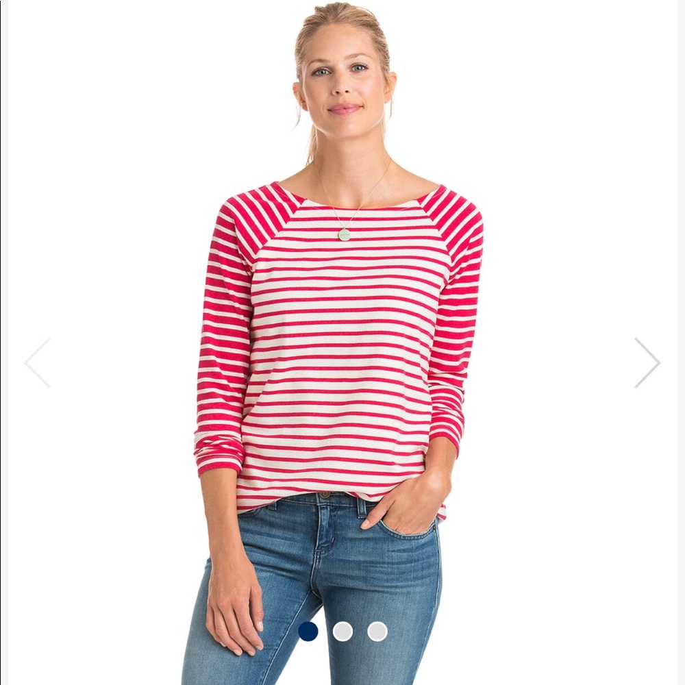 Vineyard Vines Suede Elbow Mixed Stripe Knit Top